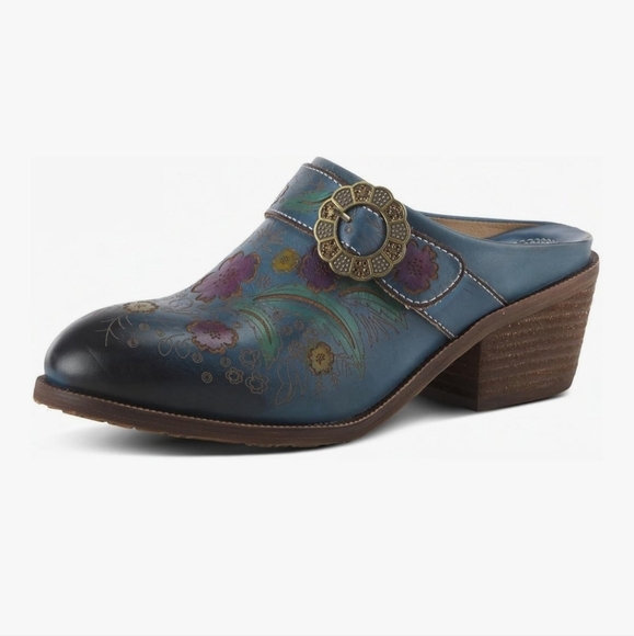 L'Artiste Spring Step Zoozi Western Leather Slipon Mules Shoes Rhinestone Buckle - Picture 1 of 12